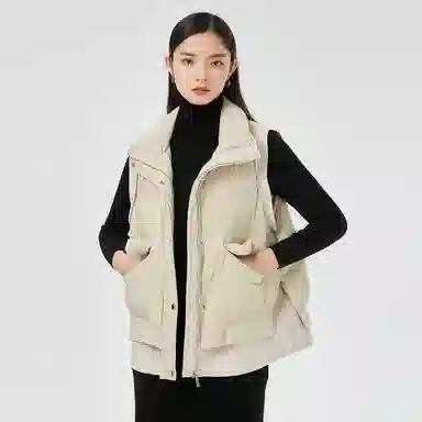 恒源祥 立领单排扣坎肩白鸭绒羽绒马甲 女款
