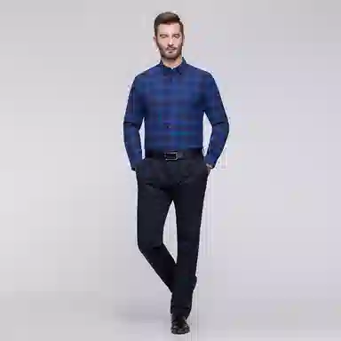 恒源祥 磨毛格子尖领加绒加厚保暖羽绒通勤休闲长袖衬衫 男款