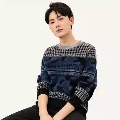 恒源祥 圆领复古撞色提花羊绒衫 男款