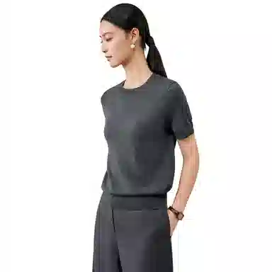 恒源祥 羊毛衫女纯圆领纯色短袖修身针织衫 女款