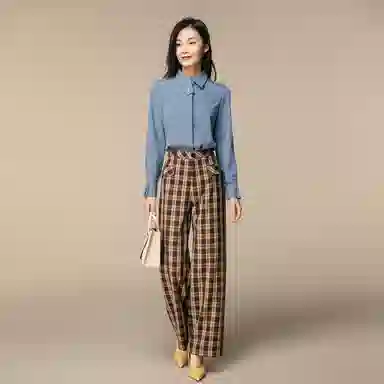 恒源祥 盐系纯色长袖衬衫上衣 女款 灰蓝