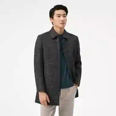 恒源祥 加厚翻领羊毛呢保暖中长款大衣 男款