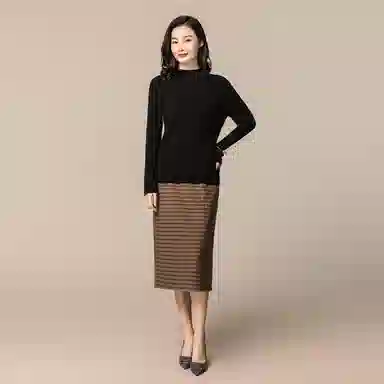 恒源祥 竖坑条修身羊绒衫 女款