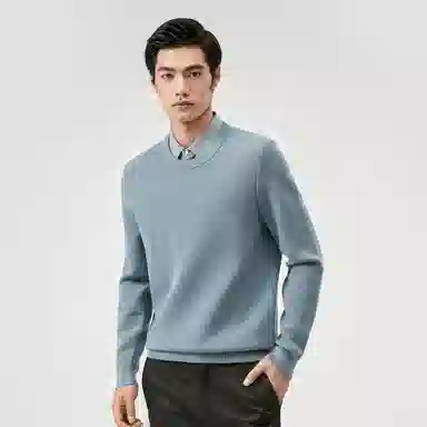 恒源祥 衬衫领假两件休闲针织衫 男款 豆绿