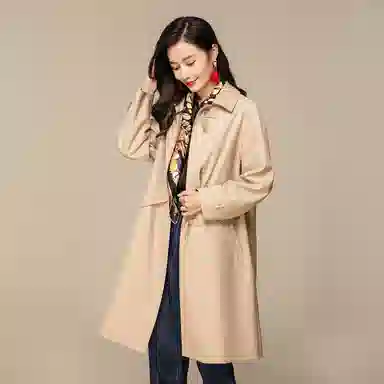 恒源祥 中长款设计感抽绳收腰风衣 女款