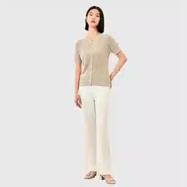 恒源祥 菱格镂空圆领短袖针织衫 女款