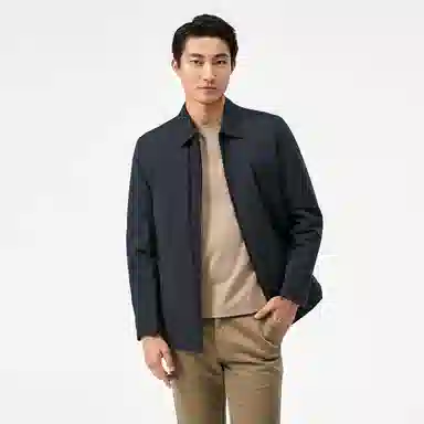 恒源祥 中长款纯色翻领厚款长袖棉服 男款