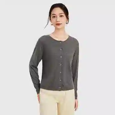 恒源祥 纯色圆领桂花针纽扣长袖针织衫 女款