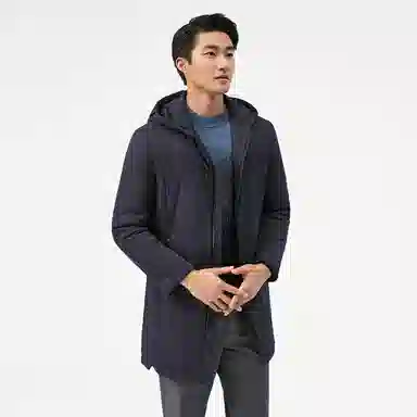 恒源祥 纯色中长款加厚保暖防寒连帽棉服 男款