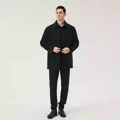 恒源祥 中长款毛呢翻领呢子大衣 男款 藏青色