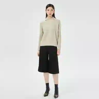 恒源祥 纯色翻领针织落肩羊绒衫 女款