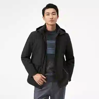 恒源祥 纯色简约可脱卸帽加厚中长款保暖棉服 男款