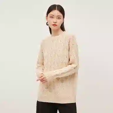 恒源祥 复古慵懒风羊毛衫钩花毛衣 女款