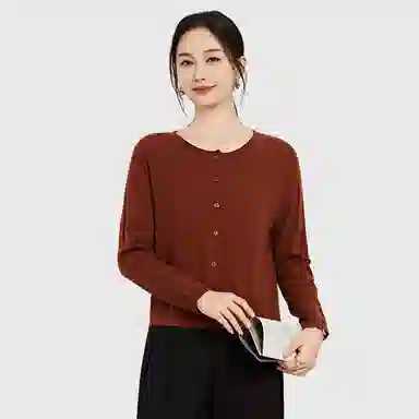 恒源祥 纯色圆领桂花针纽扣长袖针织衫 女款