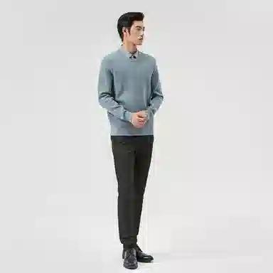 恒源祥 衬衫领假两件休闲针织衫 男款 豆绿