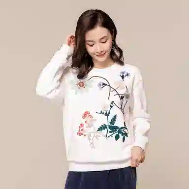 恒源祥 套头圆领长袖绣花卫衣 女款