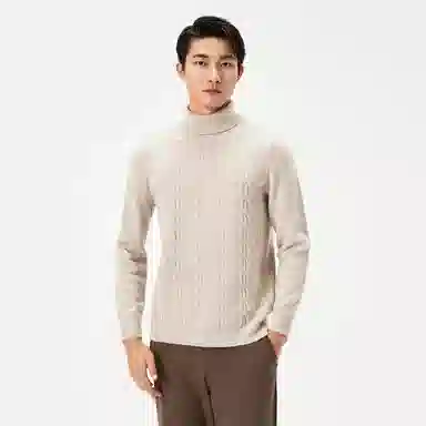 恒源祥 纯色休闲高领毛衣 男款