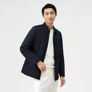 恒源祥 中长款纯色翻领厚款长袖棉服 男款