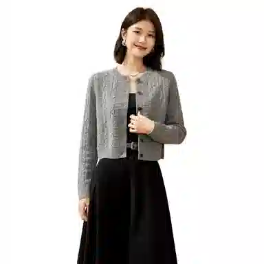 恒源祥 纽扣绞花休闲舒适开衫毛衣 女款