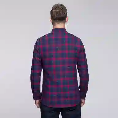 恒源祥 磨毛格子尖领加绒加厚保暖羽绒通勤休闲长袖衬衫 男款