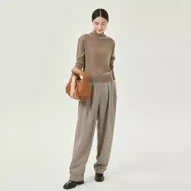 恒源祥 纯色半高领落肩长袖针织羊绒衫衫 女款