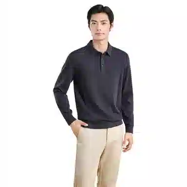 恒源祥 纯色翻领套头休闲毛衣 男款