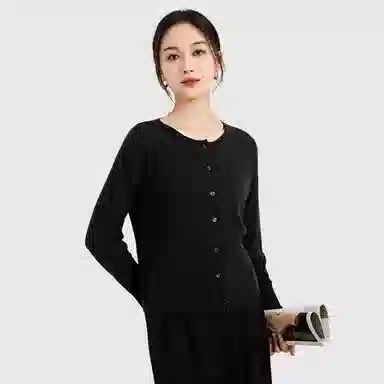 恒源祥 纯色圆领桂花针纽扣长袖针织衫 女款