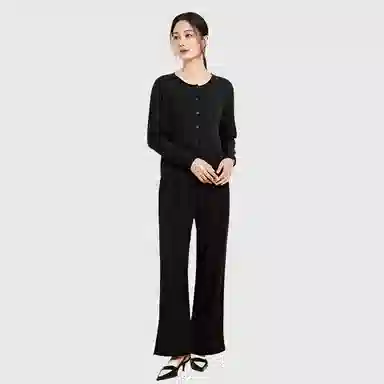 恒源祥 纯色圆领桂花针纽扣长袖针织衫 女款