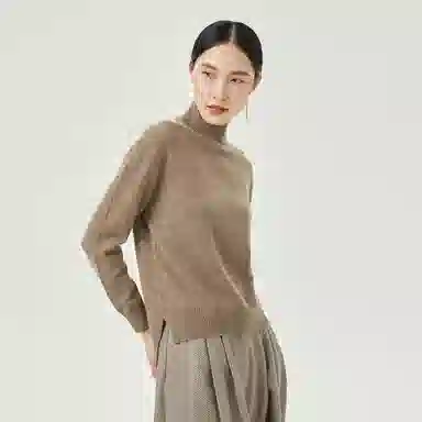 恒源祥 纯色半高领落肩长袖针织羊绒衫衫 女款