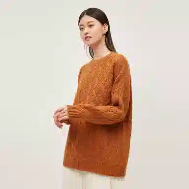 恒源祥 复古慵懒风羊毛衫钩花毛衣 女款