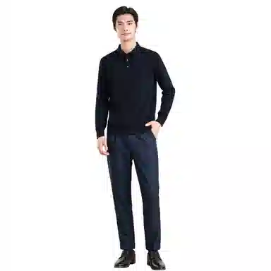 恒源祥 纯色翻领套头休闲毛衣 男款