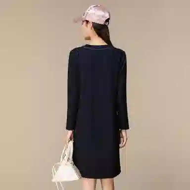 恒源祥 圆领长袖连衣裙 藏青色