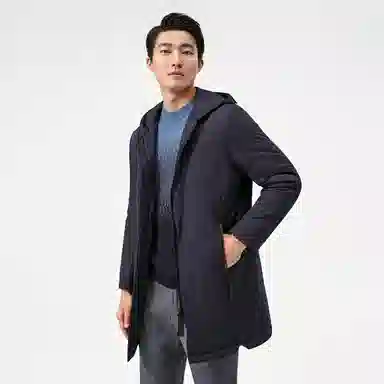 恒源祥 纯色中长款加厚保暖防寒连帽棉服 男款