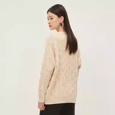 恒源祥 复古慵懒风羊毛衫钩花毛衣 女款