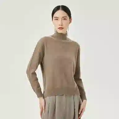 恒源祥 纯色半高领落肩长袖针织羊绒衫衫 女款