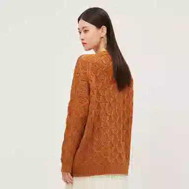 恒源祥 复古慵懒风羊毛衫钩花毛衣 女款