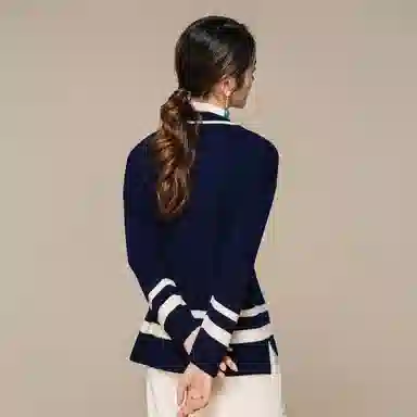 恒源祥 拼色条纹假两件套头针织毛衣 女款