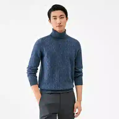 恒源祥 纯色休闲高领毛衣 男款