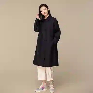 恒源祥 中长款设计感抽绳收腰风衣 女款