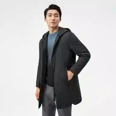 恒源祥 纯色中长款加厚保暖防寒连帽棉服 男款