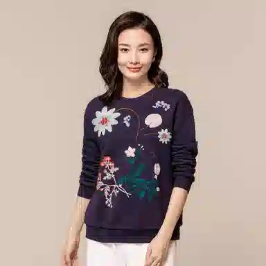 恒源祥 套头圆领长袖绣花卫衣 女款
