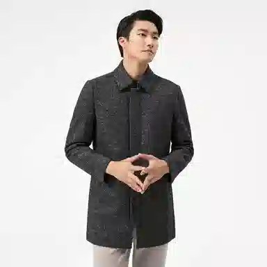 恒源祥 加厚翻领羊毛呢保暖中长款大衣 男款