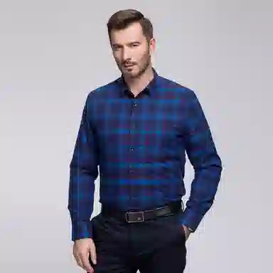 恒源祥 磨毛格子尖领加绒加厚保暖羽绒通勤休闲长袖衬衫 男款