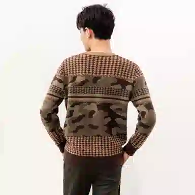 恒源祥 圆领复古撞色提花羊绒衫 男款