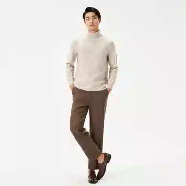 恒源祥 纯色休闲高领毛衣 男款