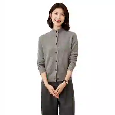 恒源祥 纯色半高领单排扣开衫毛衣 女款