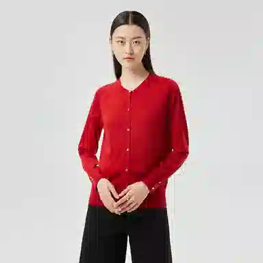 恒源祥 精纺圆领长袖薄款开衫毛衣 女款