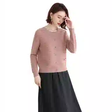 恒源祥 亮丝条纹针织单排扣开衫长袖毛衣 女款