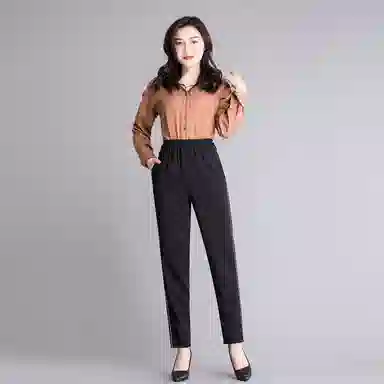 恒源祥 直筒镶边纯色九分休闲裤 女款