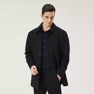 恒源祥 中长款毛呢翻领呢子大衣 男款 藏青色